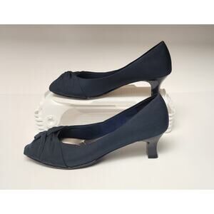 Coach and Four Abella Laura Navy Blue Peep Toe Kitten Heel Pumps Shoes SZ 8.5
